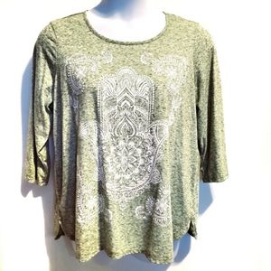 Sunday db Top 3/4 Sleeve Crewneck Green Size 1x